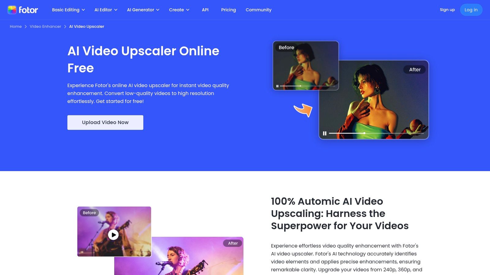 Fotor – AI Video Upscaler