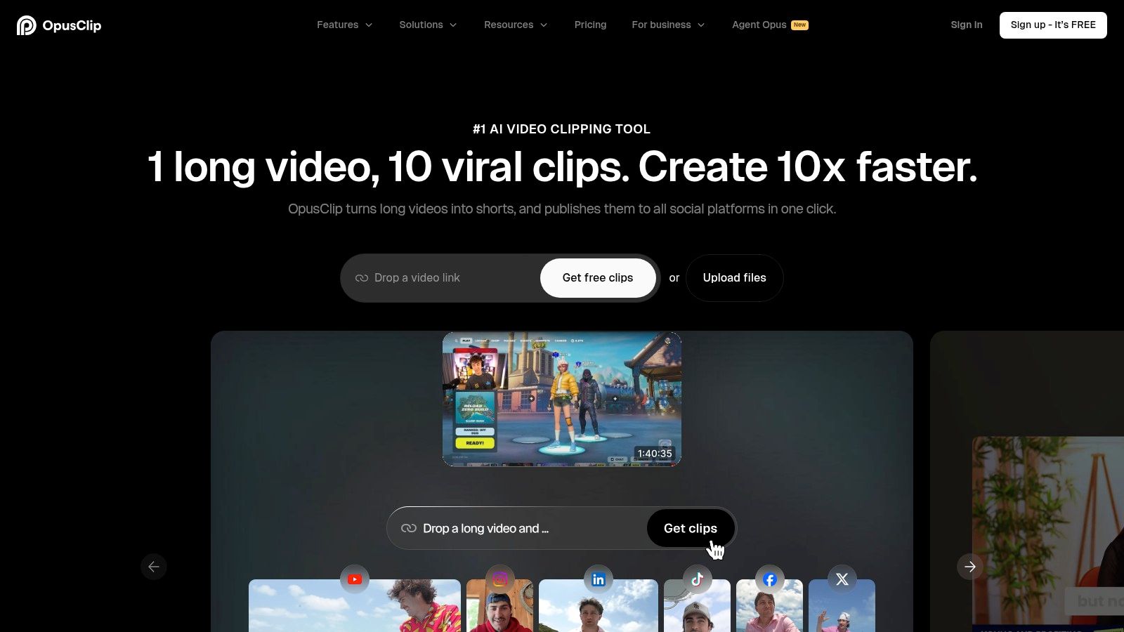 OpusClip's AI-powered video repurposing interface