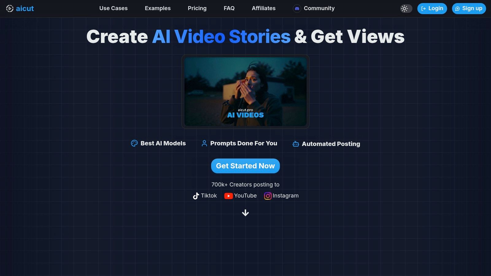 Aicut interface showing AI video generation options
