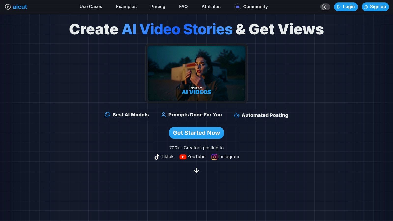 Aicut's AI video generation interface for YouTube automation