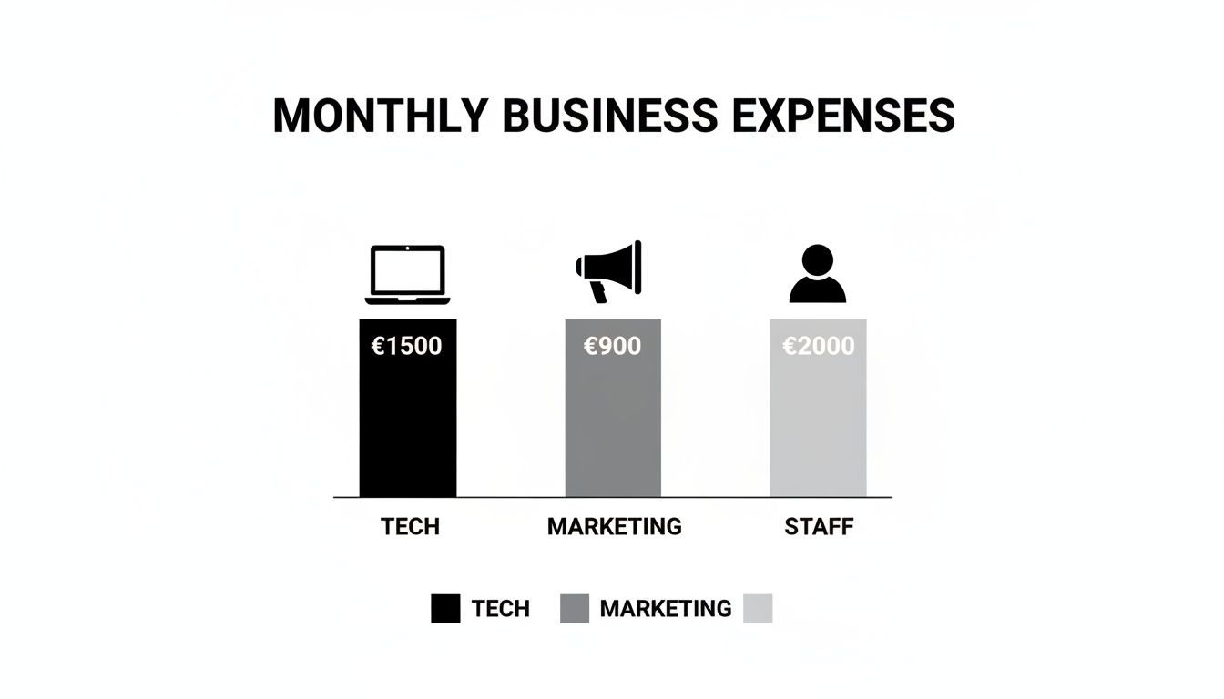 insurance agency startup costs business A Guide to Insurance Agency Startup Costs The Ground-Up Independent Model: This is the path of total autonomy, but it also comes with the highest insurance agency startup costs. You're on the hook for every single detail, from securing carrier appointments and building your tech stack to creating a brand and marketing it. It’s a capital-intensive route best suited for entrepreneurs who have deep industry experience and significant funding already lined up. A bar chart displays monthly business expenses for Tech (€1500), Marketing (€900), and Staff (€2000).