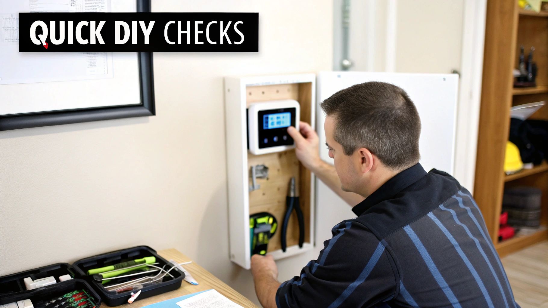 heat pump system repair diy repair Your Essential Guide to Heat Pump System Repair in West Michigan That jarring silence when your heat pump clicks off unexpectedly can send a chill through you, and not just because the heat is gone. If you're starting to wonder if you need a heat pump system repair, it’s probably because your system is already sending up flares. These warning signs can be subtle at first—strange noises, weaker airflow, or even a sudden jump in your energy bills—all pointing to a system that’s working way too hard to keep you comfortable. Man adjusting a smart home control panel mounted on a wall during DIY checks.