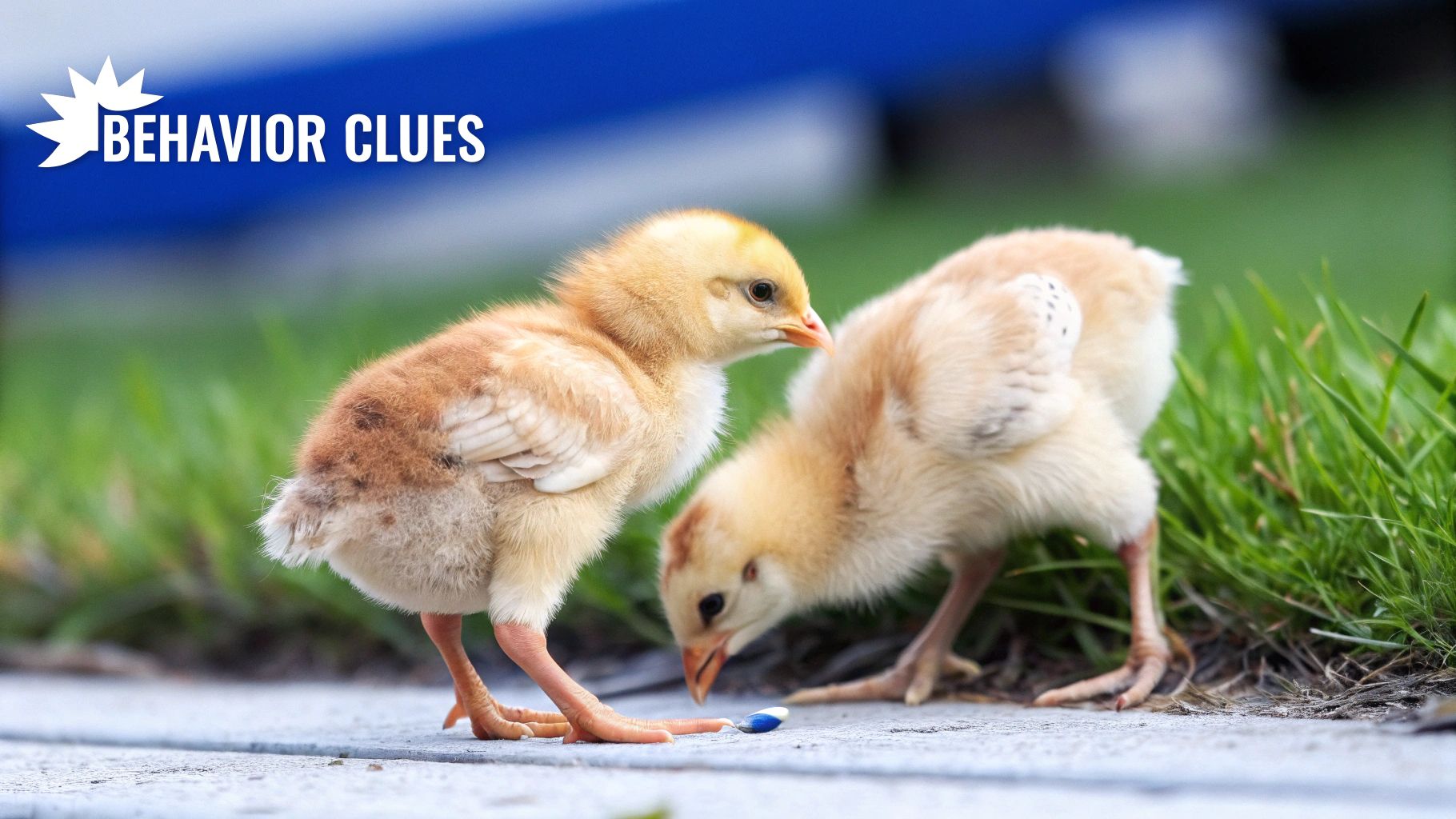 A flock of chickens in a field, some looking at the camera.