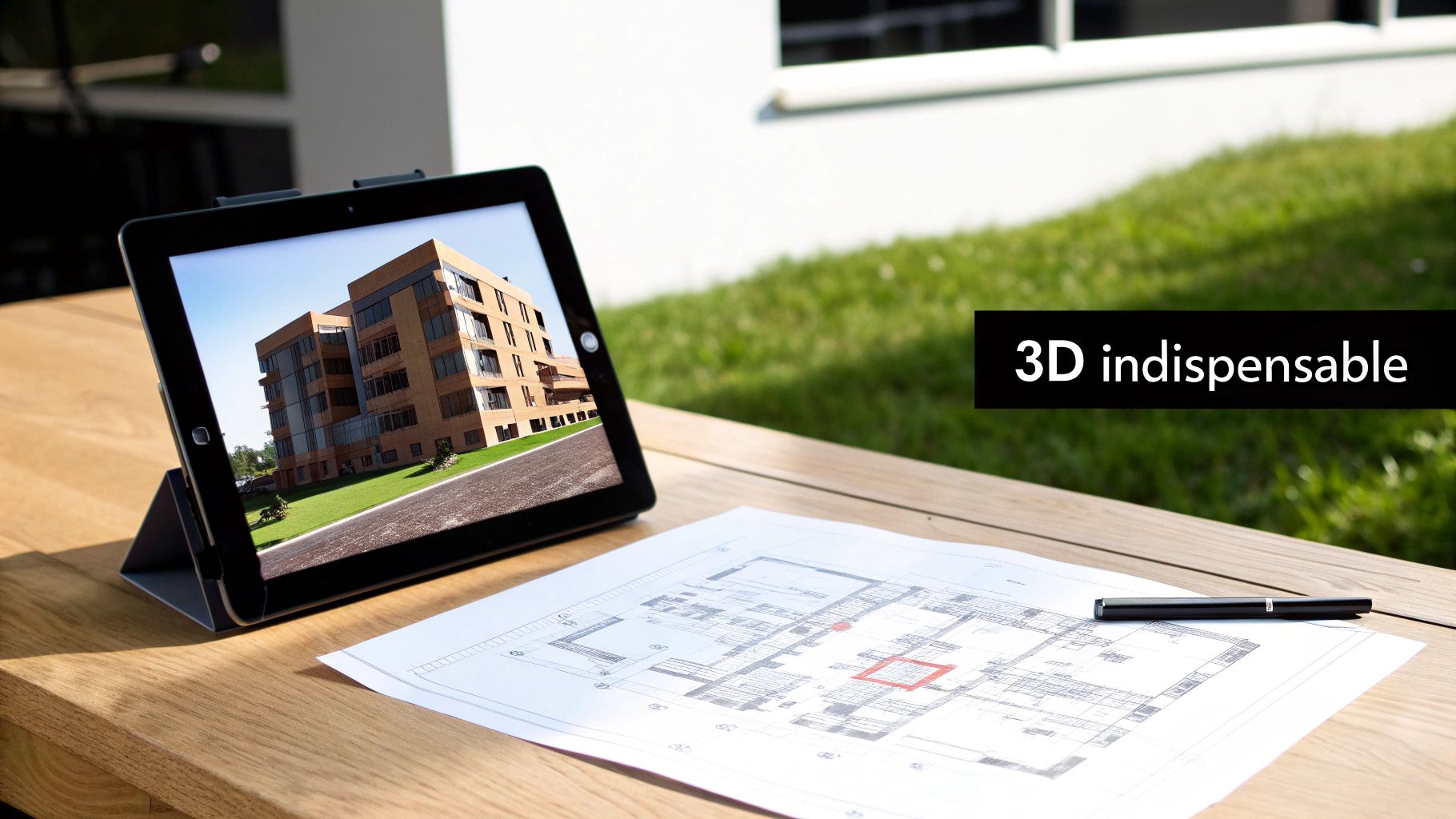 Perspective 3d architecture d'un projet immobilier moderne avec piscine