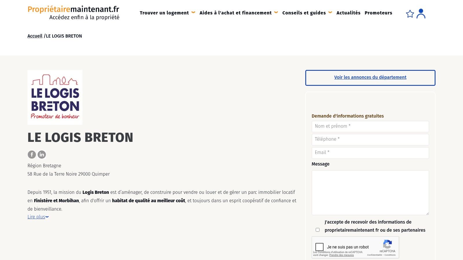 Propriétairemaintenant – fiche 'LE LOGIS BRETON'