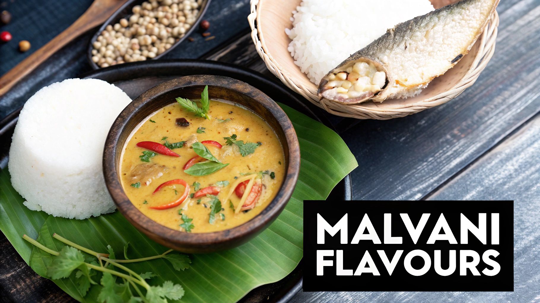 Your Complete Malvan Beach Travel Guide 4 A colourful and delicious Malvani seafood thali, featuring fish curry, fried fish, rice, and Solkadhi.