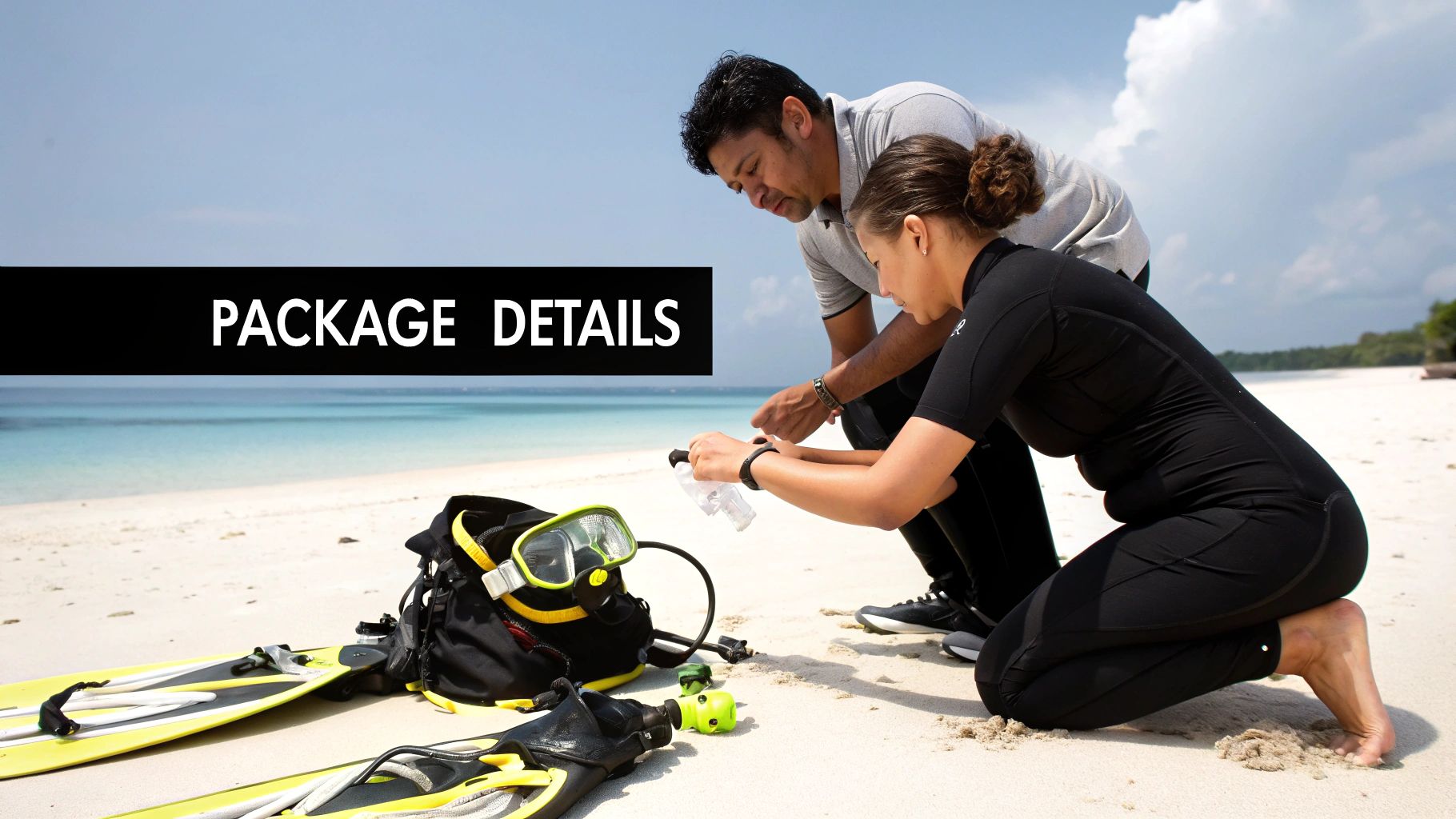 Tarkarli Scuba Diving Packages Your Ultimate Guide 2 Scuba diving instructor teaching student to check diving equipment on tropical beach