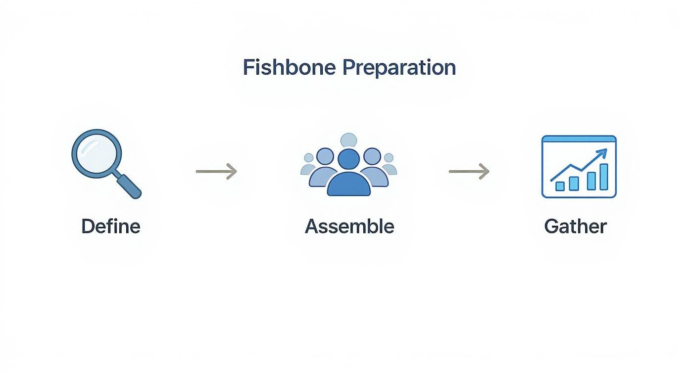 A diagram illustrating the three steps for Fishbone Preparation: Define, Assemble, and Gather.