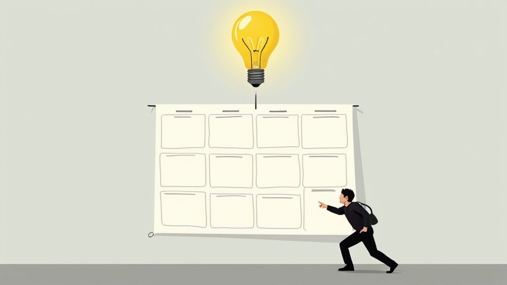 A person sketching out a plan on a whiteboard, symbolizing the Lean Canvas framework in action.