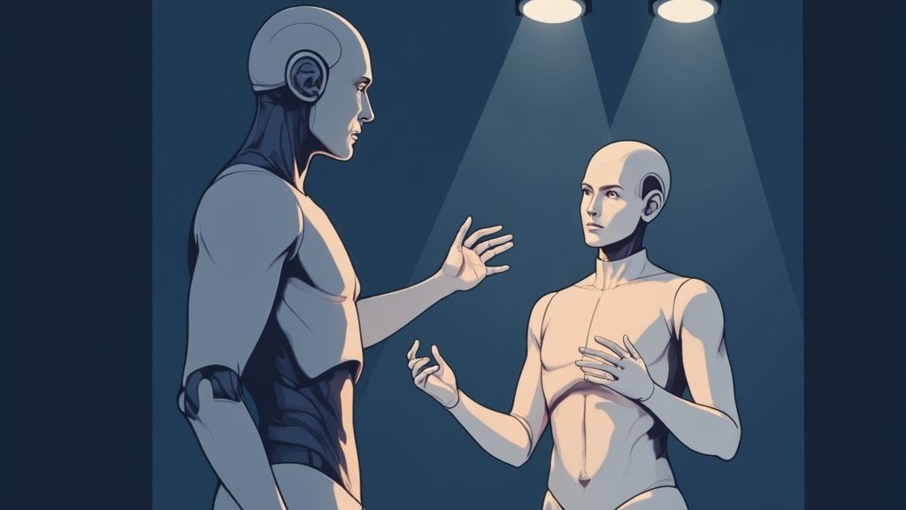 A person interacting with an AI interface, symbolizing the communication at the heart of prompt engineering.