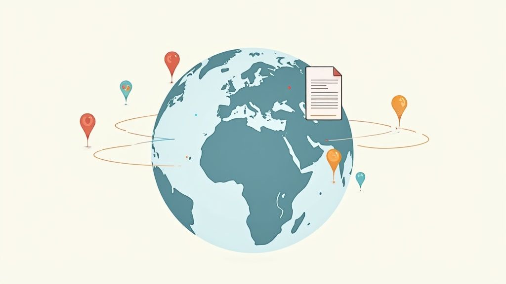 A globe with interconnected data points and AI icons