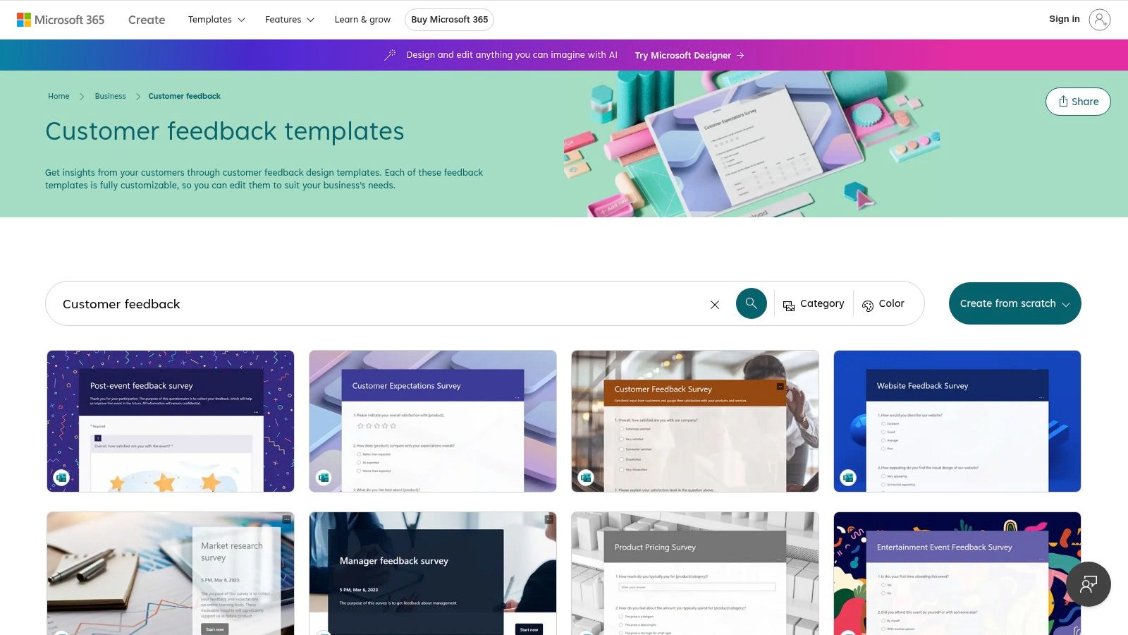 Microsoft Forms (via Microsoft Create)