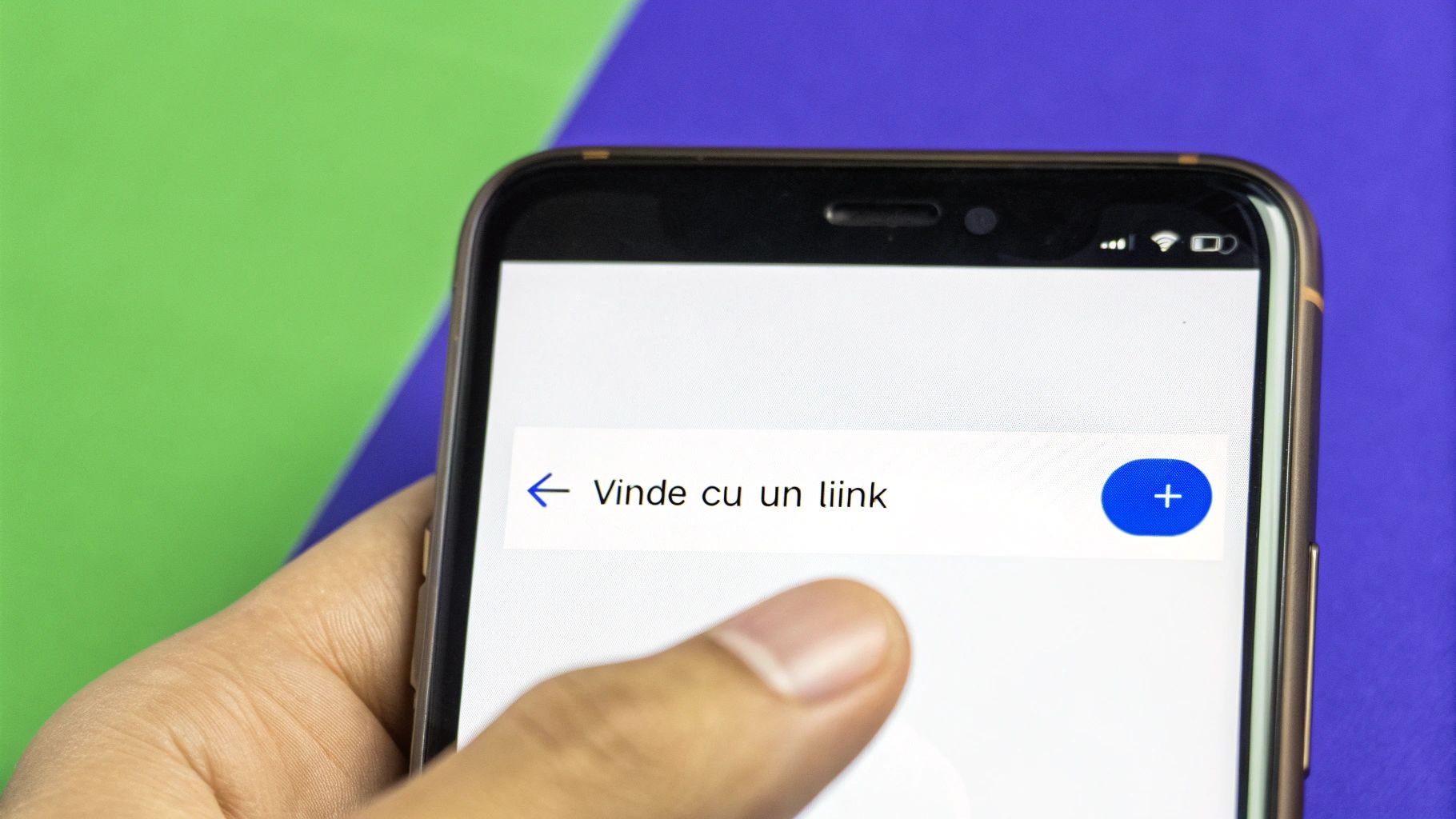 Un freelancer folosește PayLinks pe telefonul mobil pentru a genera un link de plată rapid, demonstrând simplitatea de a vinde online.