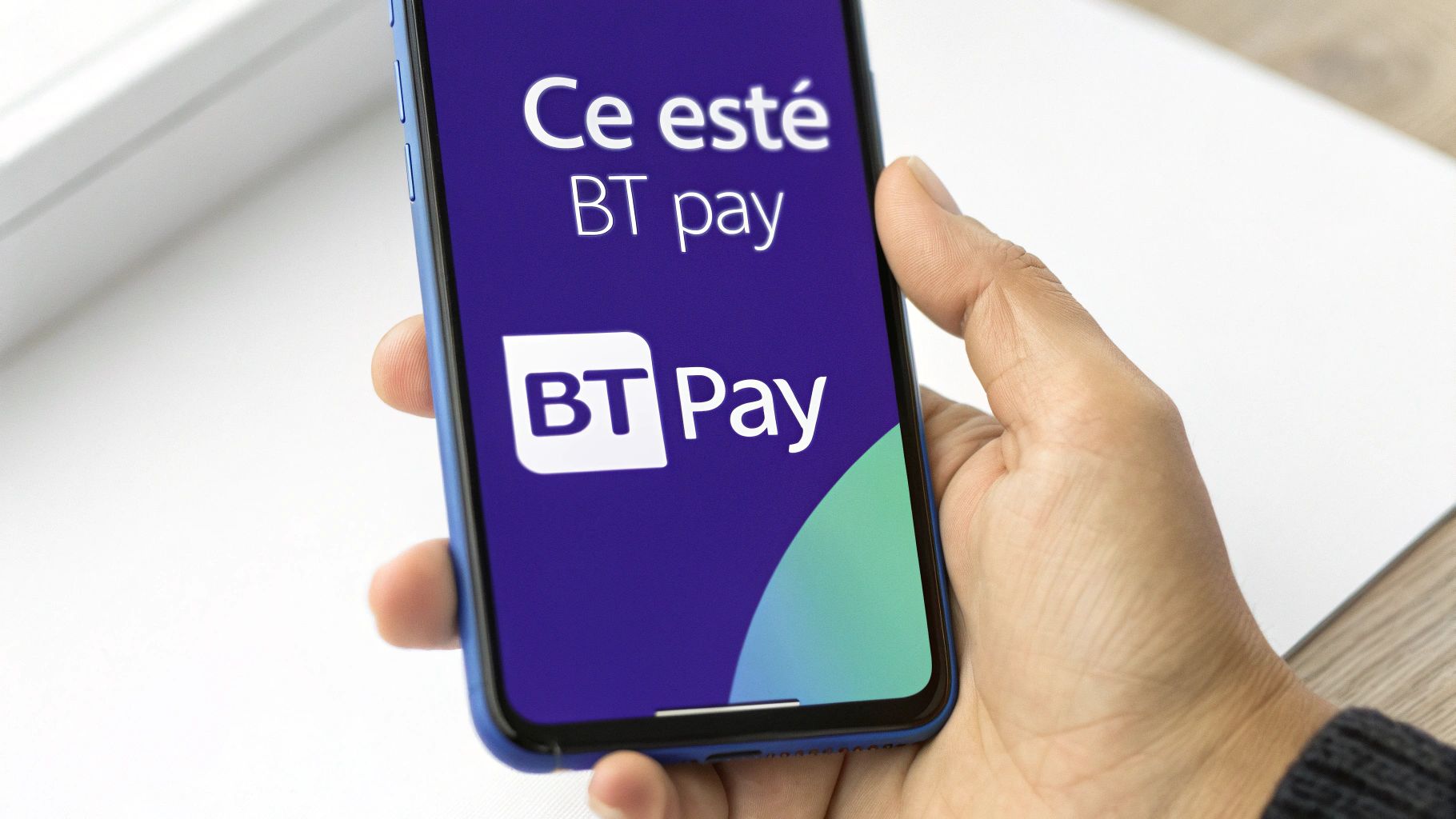 O persoană care plătește contactless cu telefonul la un terminal POS