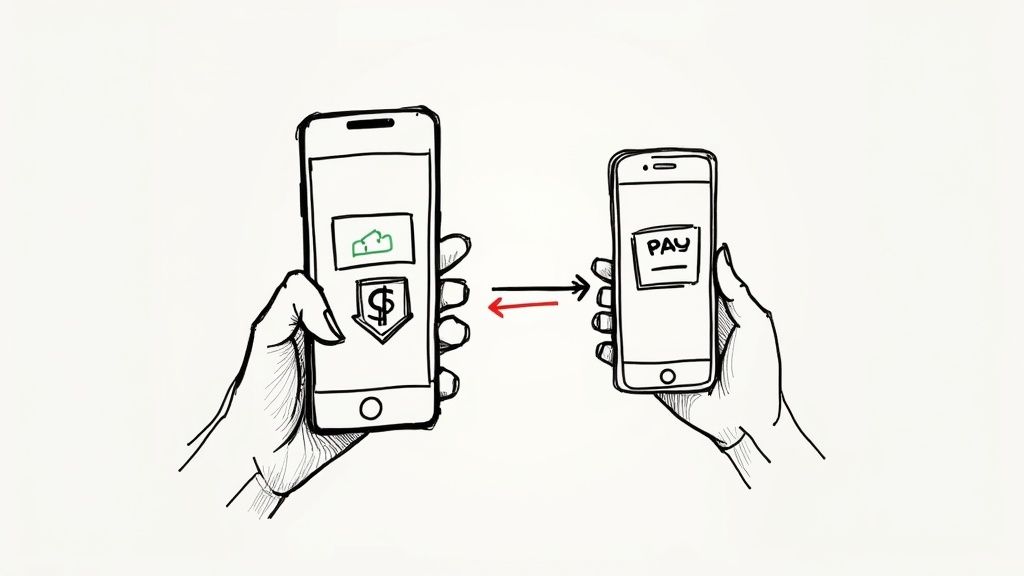 Persoană care creează un link de plată pe un laptop