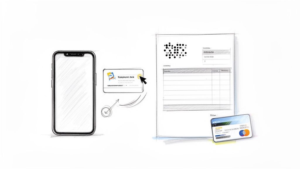 Smartphone, aplicație bancară, document și card de credit, reprezentând procesul de plată online sau banking mobil.
