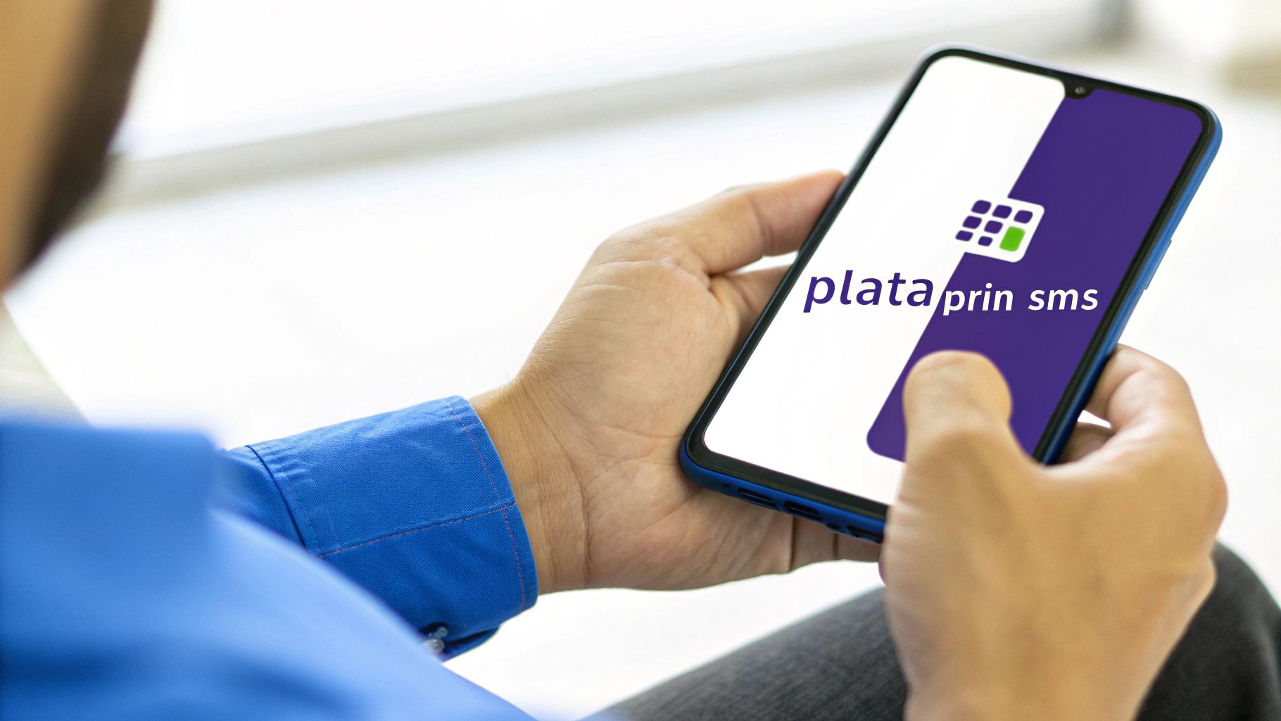 O persoană folosește telefonul mobil pentru a realiza o plată online rapidă.