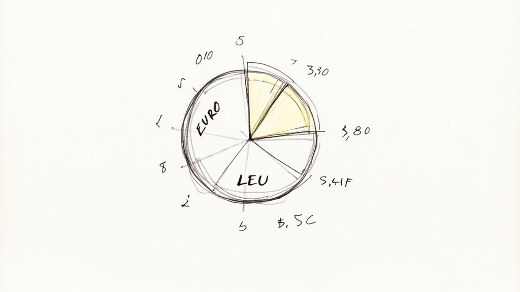 Un balansoar cu monede euro și leu, simbolizând echilibrul financiar