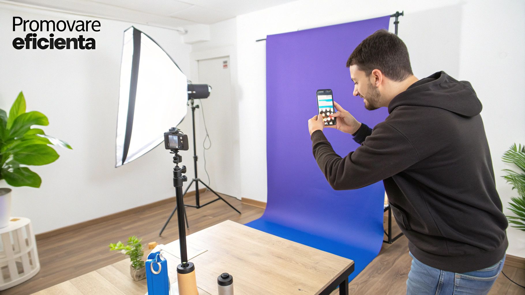 O persoană își promovează afacerea online pe telefonul mobil, afișând un link de plată într-un story pe Instagram.