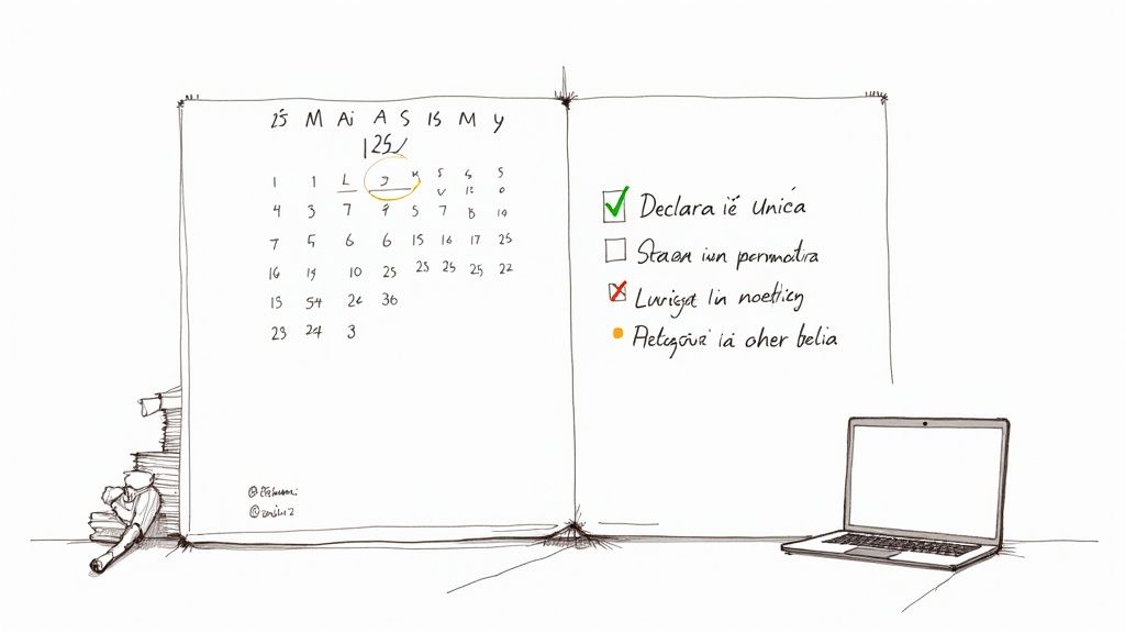 Imagine cu un calendar fiscal și o persoană organizată