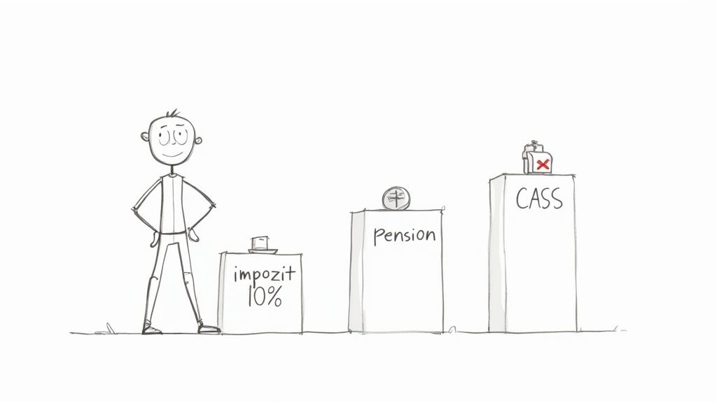 Imagine cu o persoană care calculează taxe pe un laptop