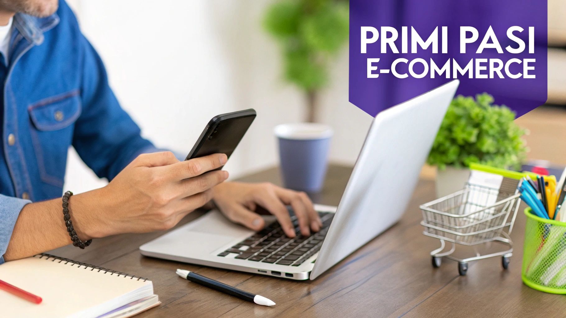 O persoană folosește un laptop pentru a explora oportunități de e-commerce, simbolizând ușurința de a începe o afacere online