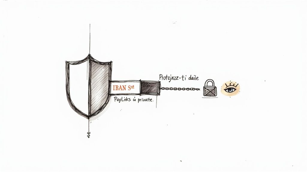 O persoană folosește un laptop, cu un lacăt digital suprapus, simbolizând securitatea financiară.