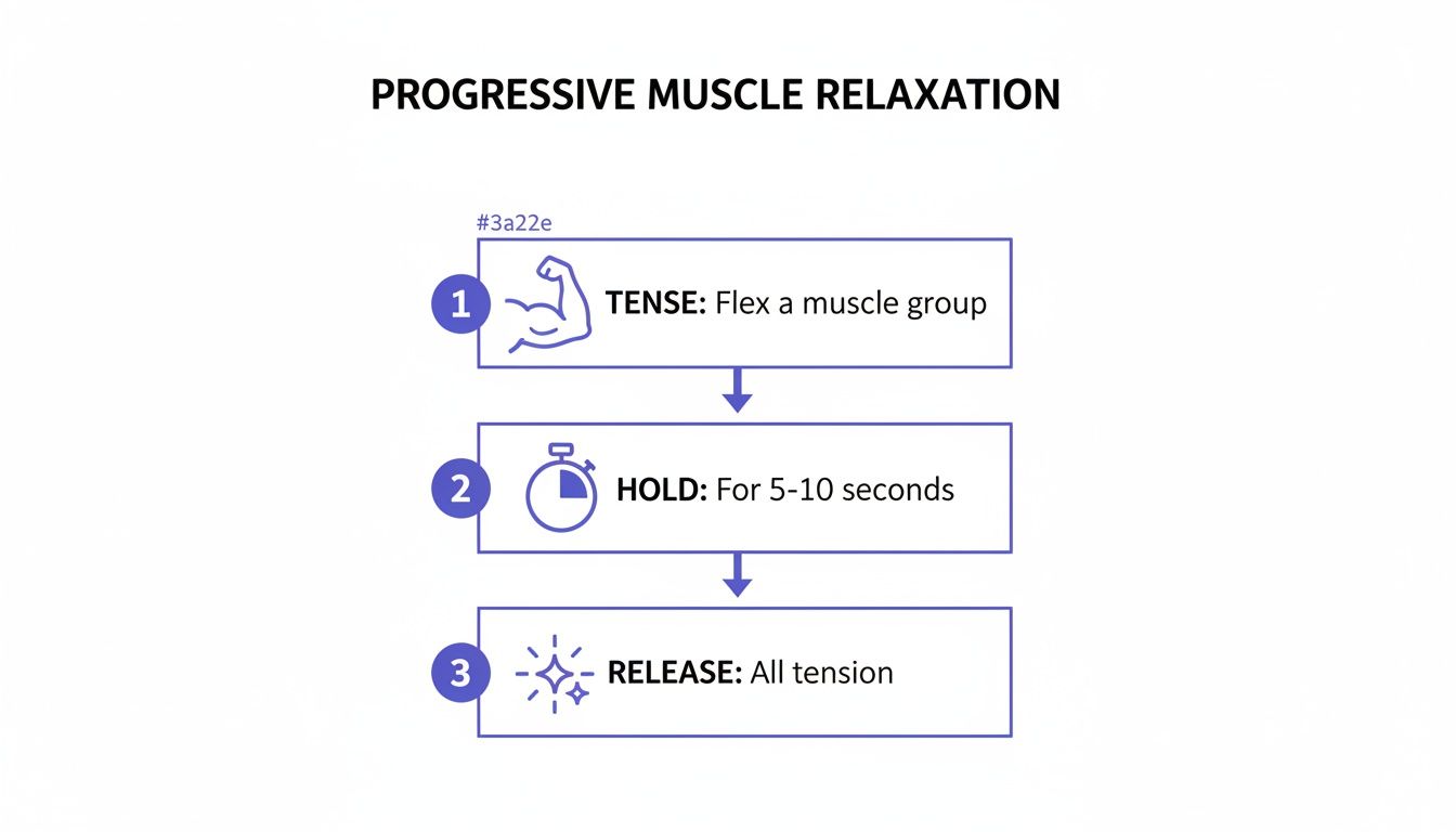A visual showing how to calm down by focusing on physical relaxation.