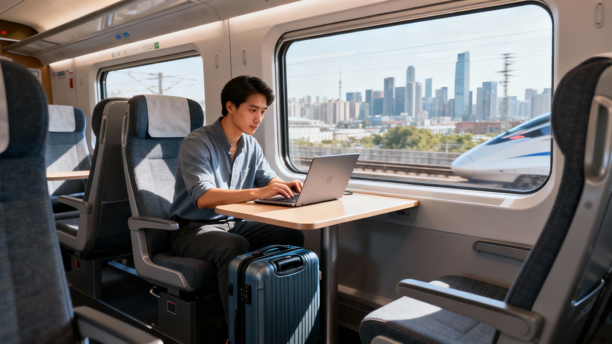 Eco Nomad Travel eco-friendly-travel-tips-train-work 10 Actionable Eco-Friendly Travel Tips for Digital Nomads in 2026