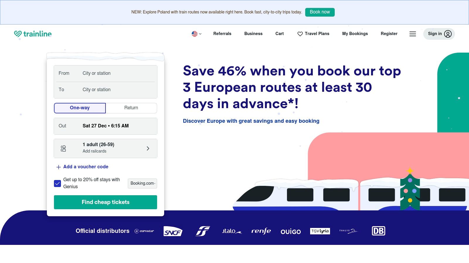 The Trainline mobile app interface, a top tool for booking the best sleeper trains Europe offers.