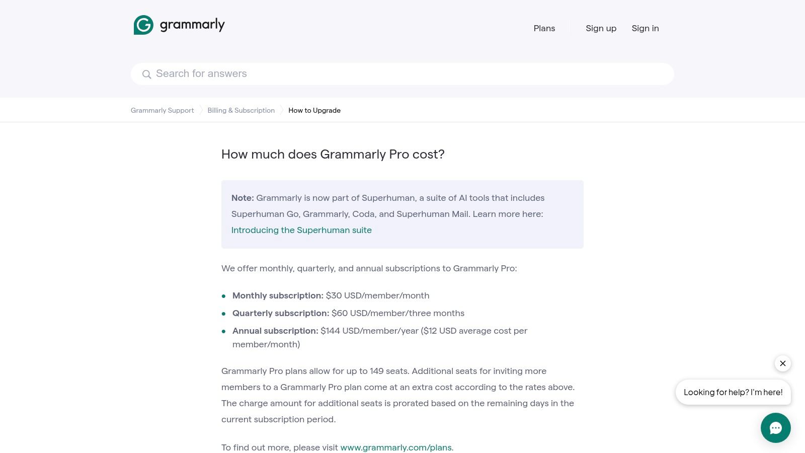 Grammarly pricing plans
