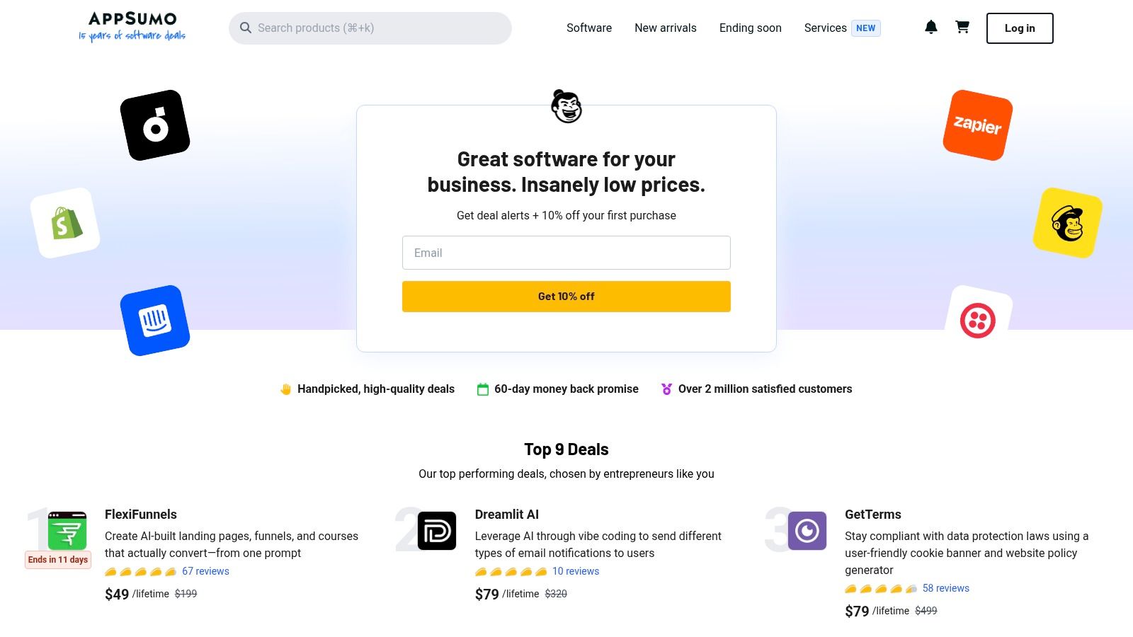 AppSumo showing a lifetime software deal for a productivity tool for remote workers