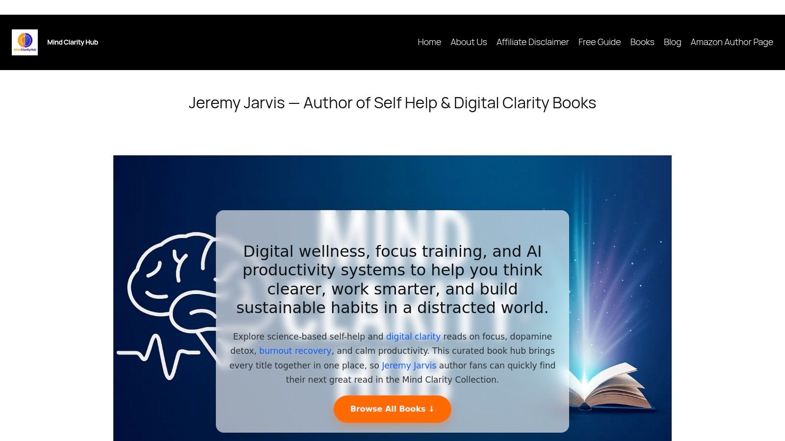 A person sitting at a desk using a laptop, representing the use of productivity tools for remote workers available through Mind Clarity Hub.