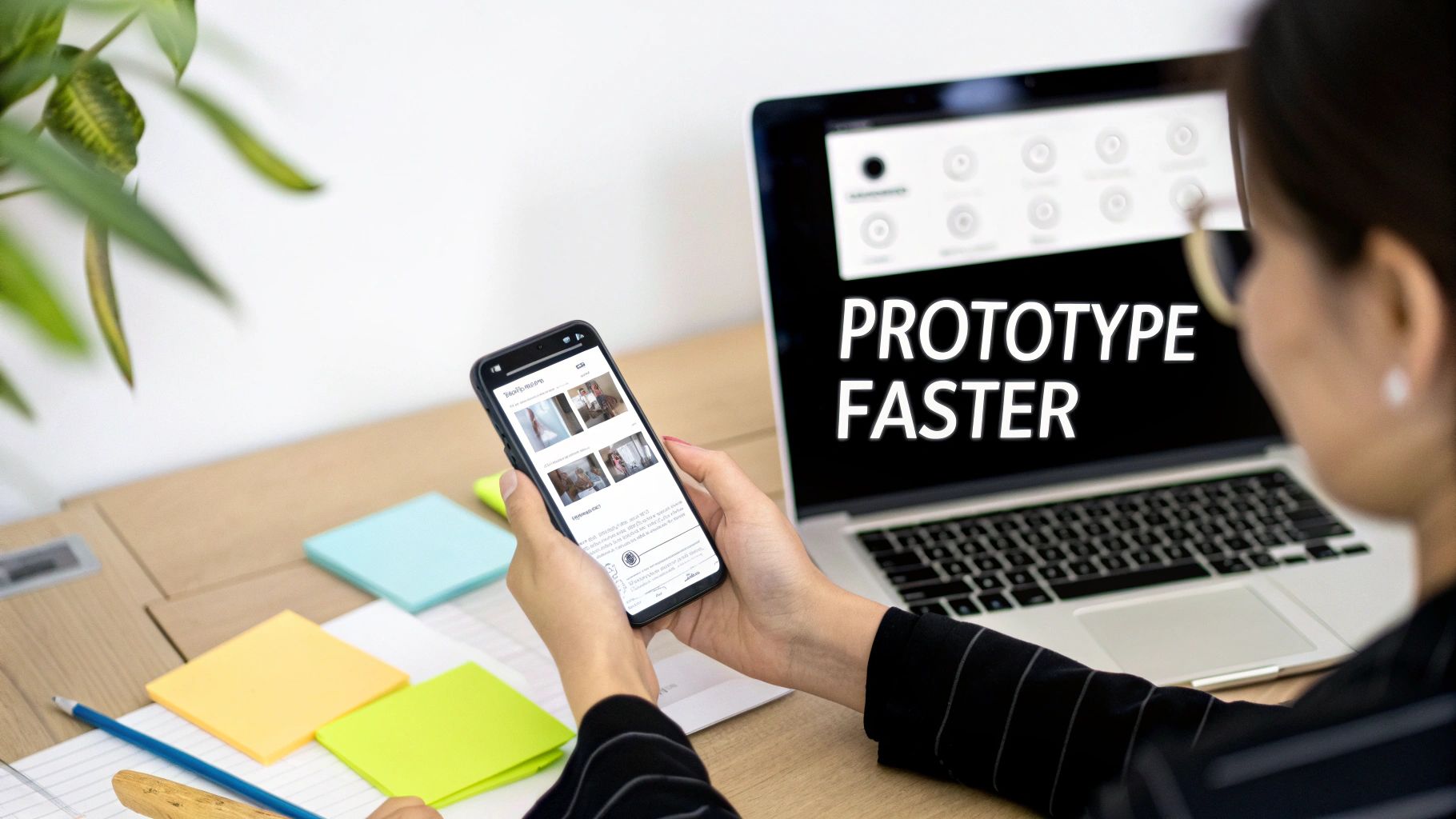 A product manager sketching out a mobile app user interface on a whiteboard.