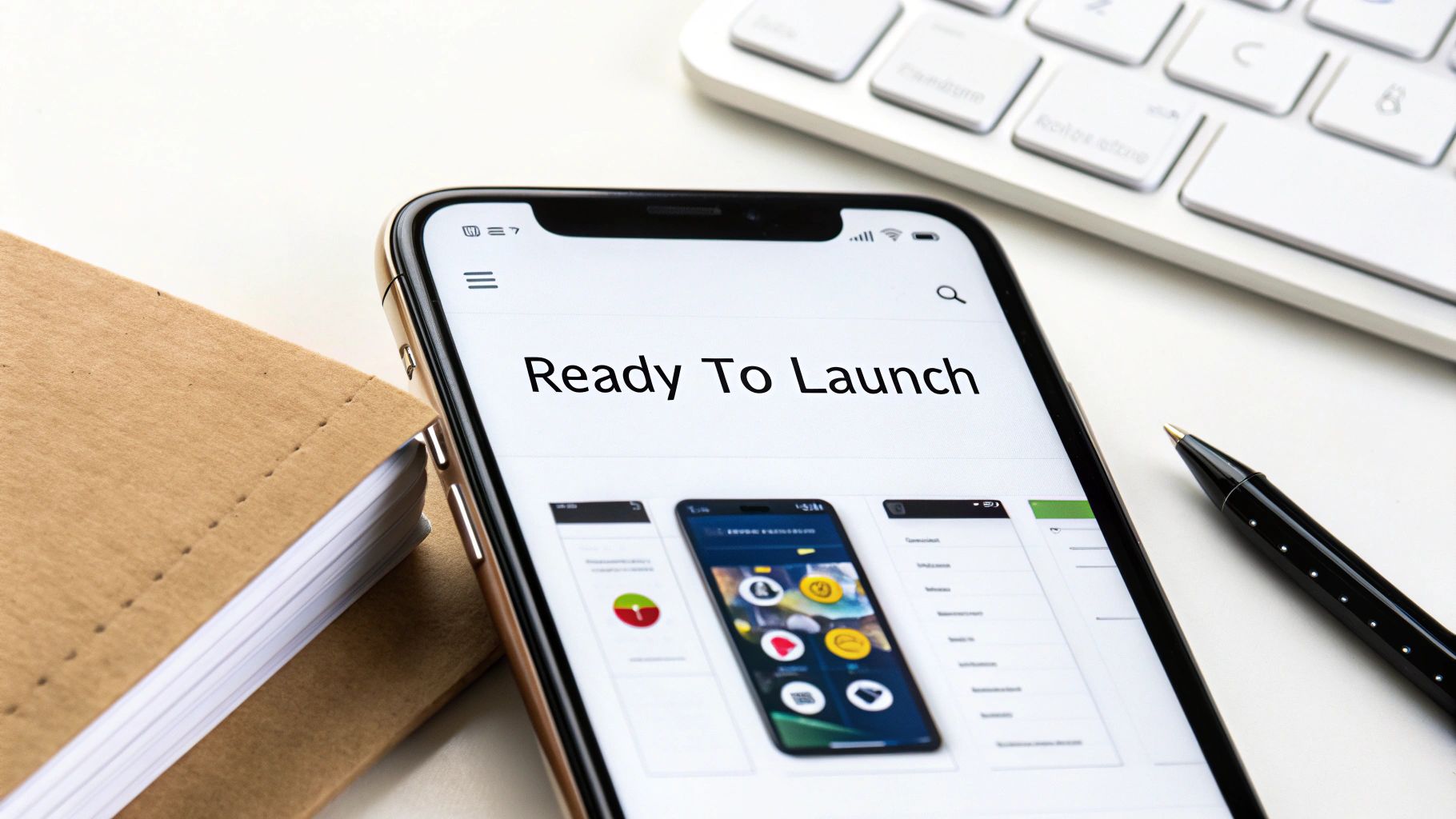 A rocket taking off, symbolizing a successful app launch.