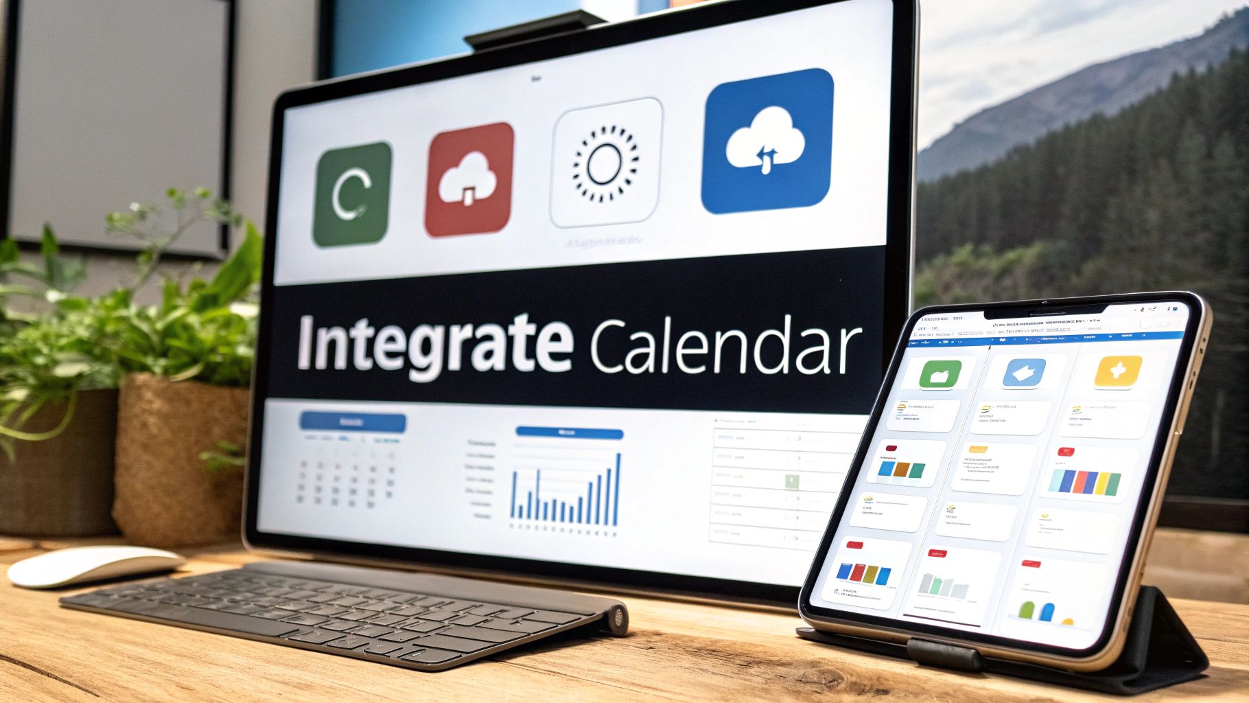 A stylized calendar with checkmarks and streak animations