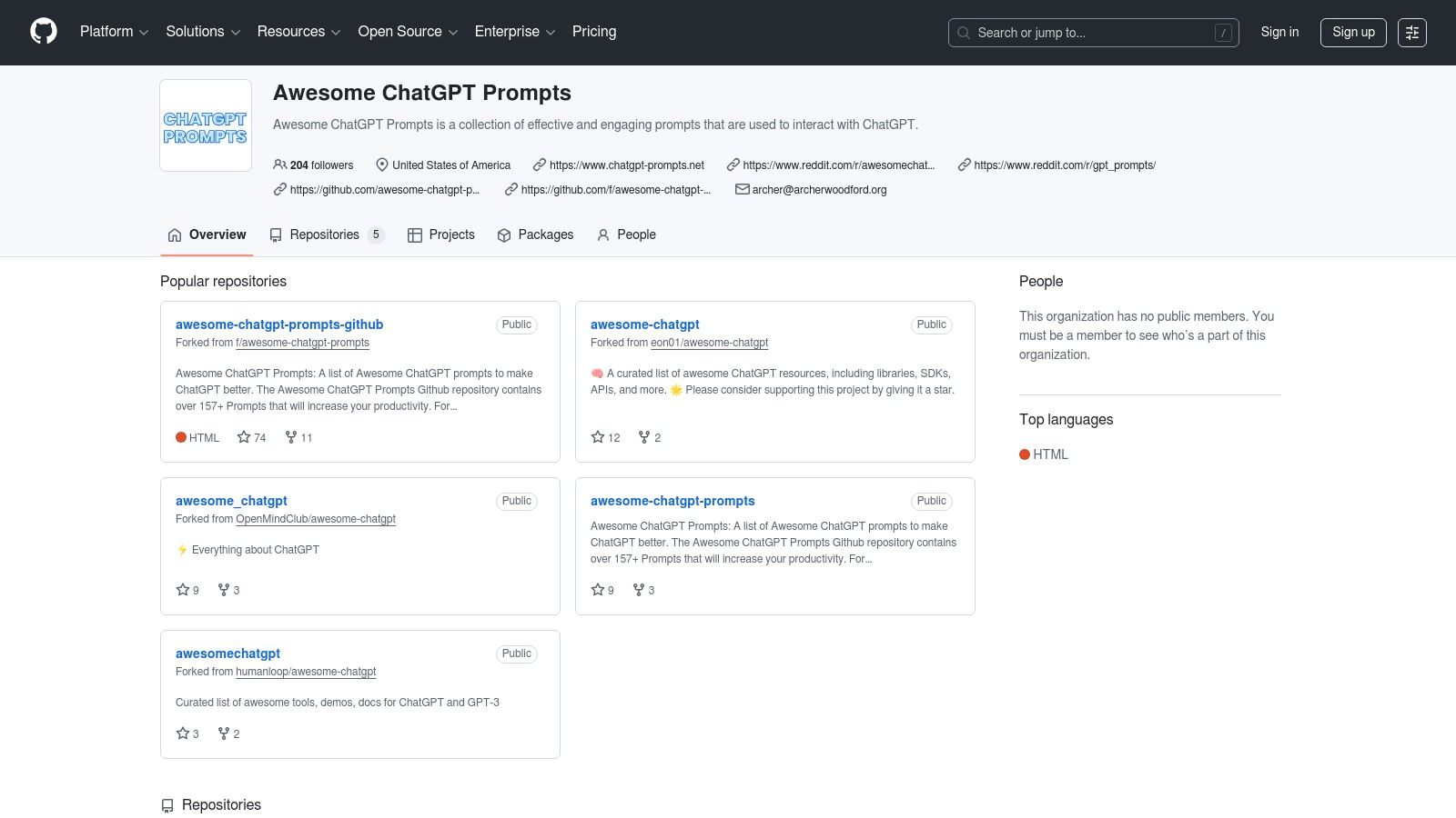 Awesome ChatGPT Prompts (GitHub)