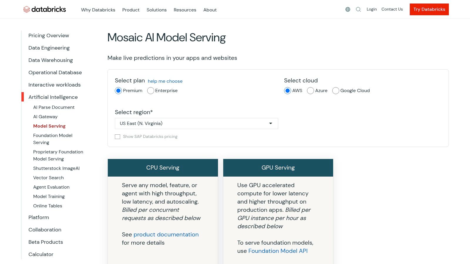 Databricks (Mosaic AI / Model Serving)