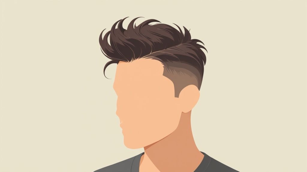 Minimalistische Illustration eines Mannes mit brauner, hochgestylter Frisur und Undercut.