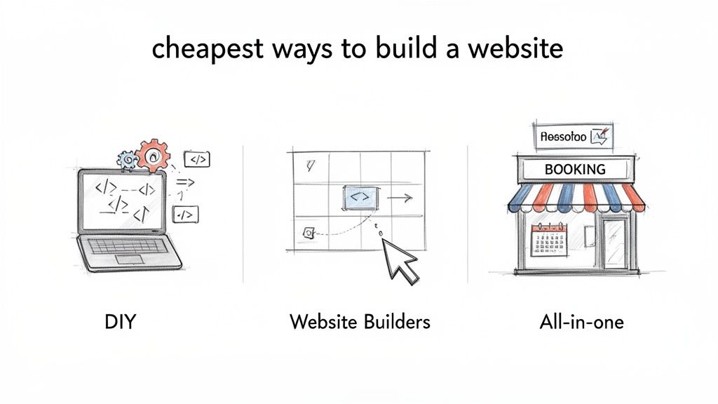 Diagram illustrating DIY coding, drag-and-drop website builders, and all-in-one booking solutions for websites.