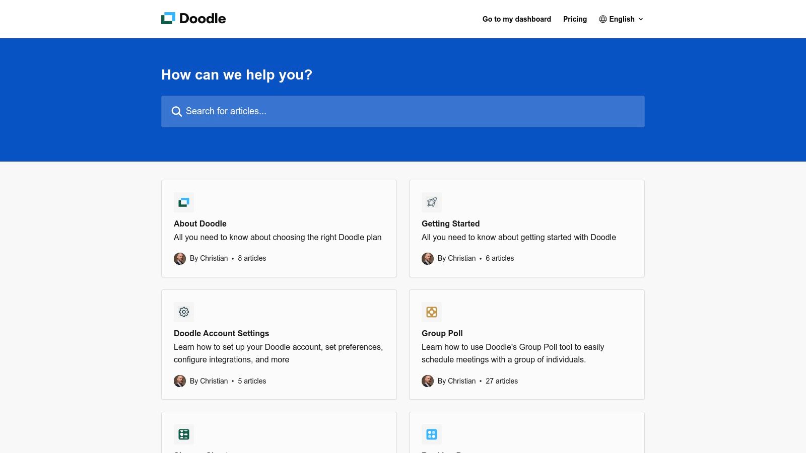Doodle's help center page for online scheduling tools.