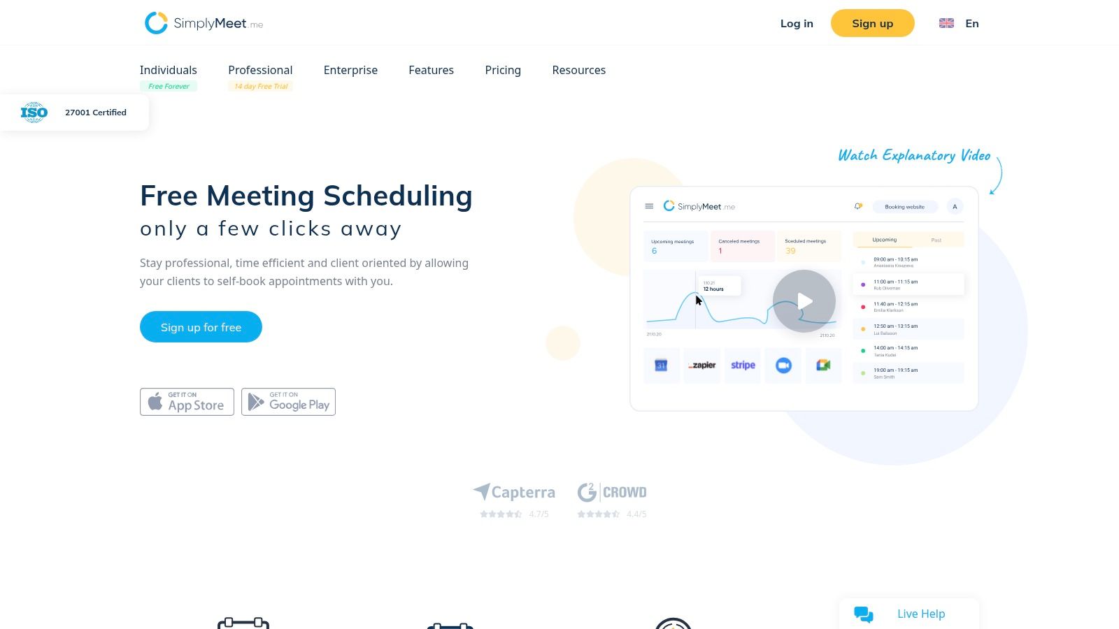 SimplyMeet.me interface for creating and managing meetings.