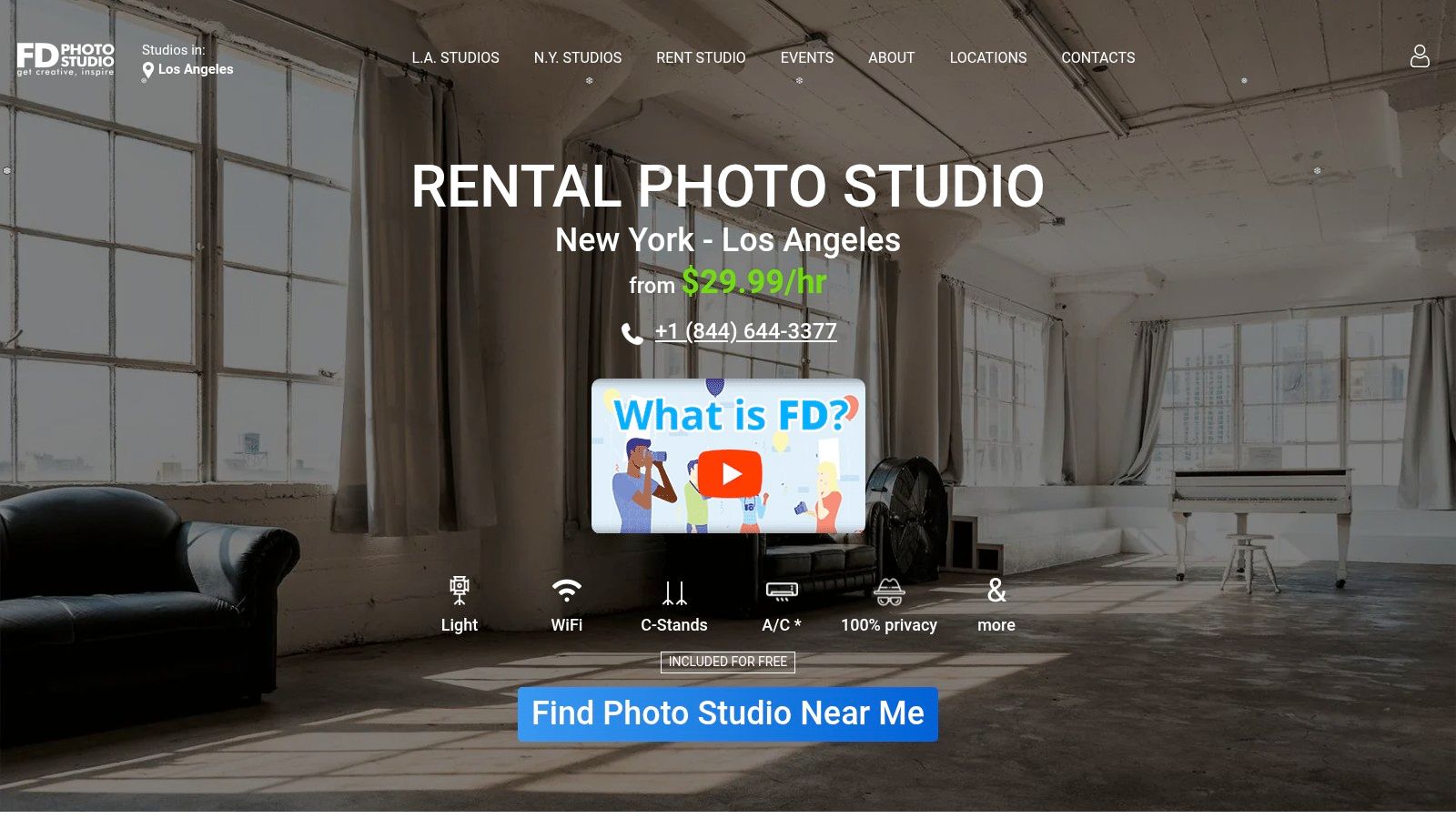 A professional photo studio space with lighting equipment and backdrops available at FD Photo Studio.