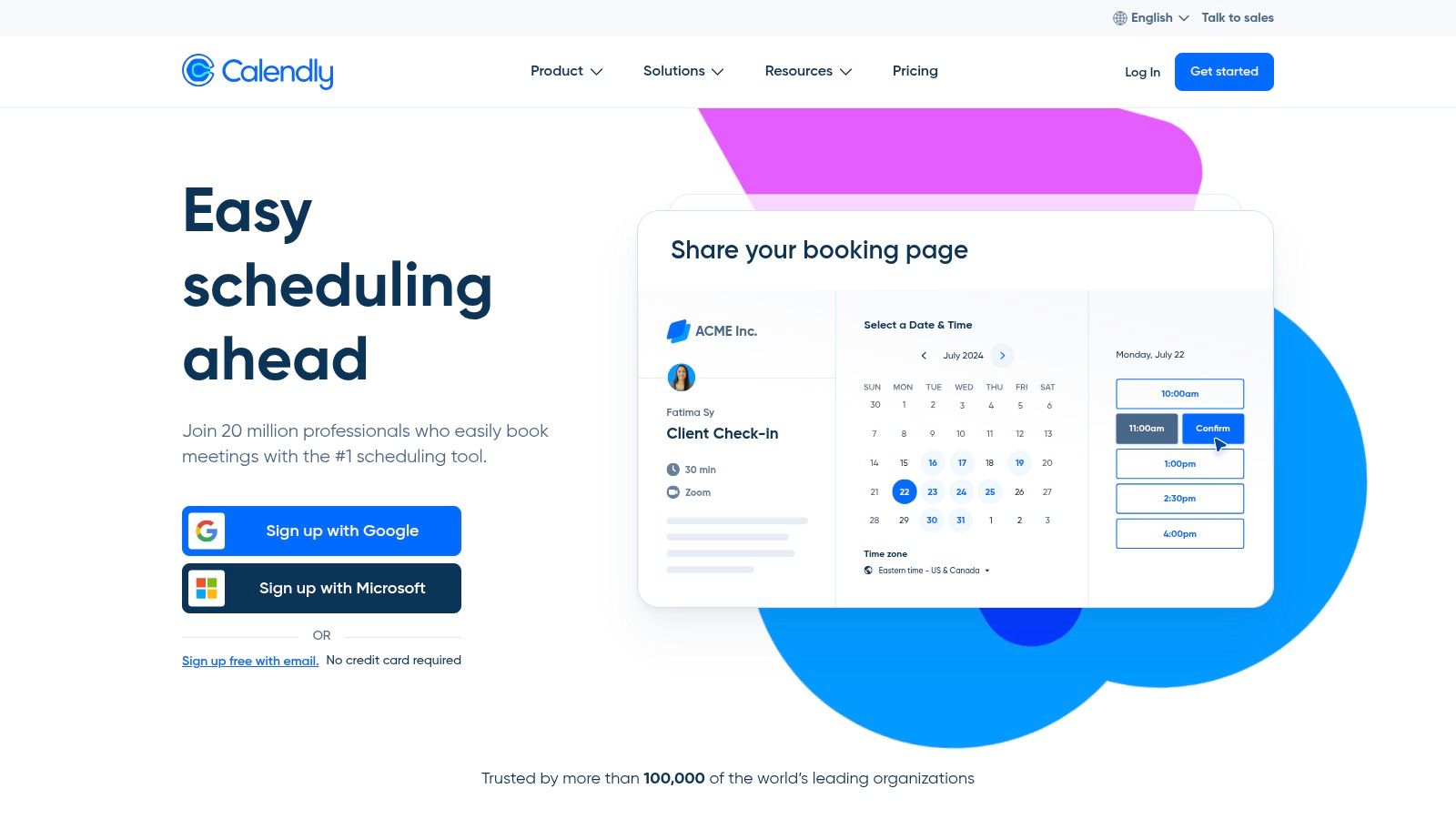 Calendly's user-friendly interface for scheduling meetings.
