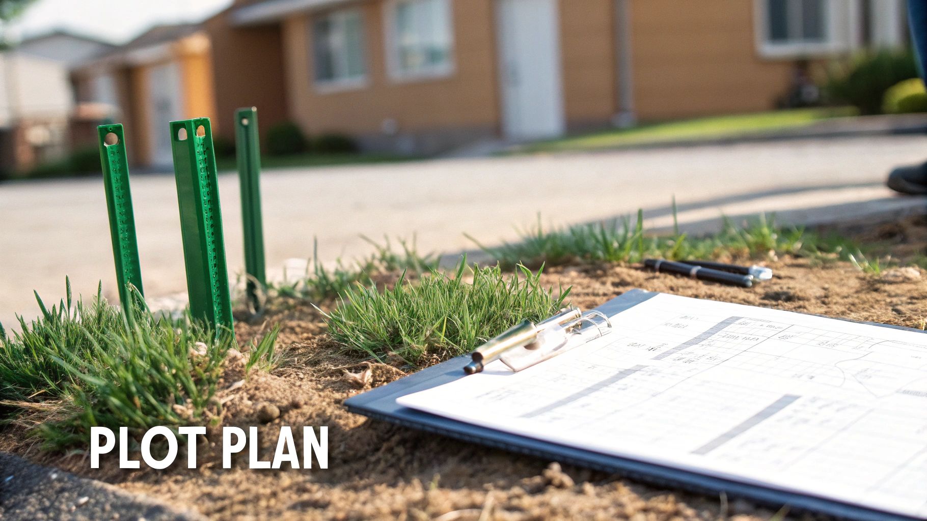 A detailed drawing showing a plot plan for a single property