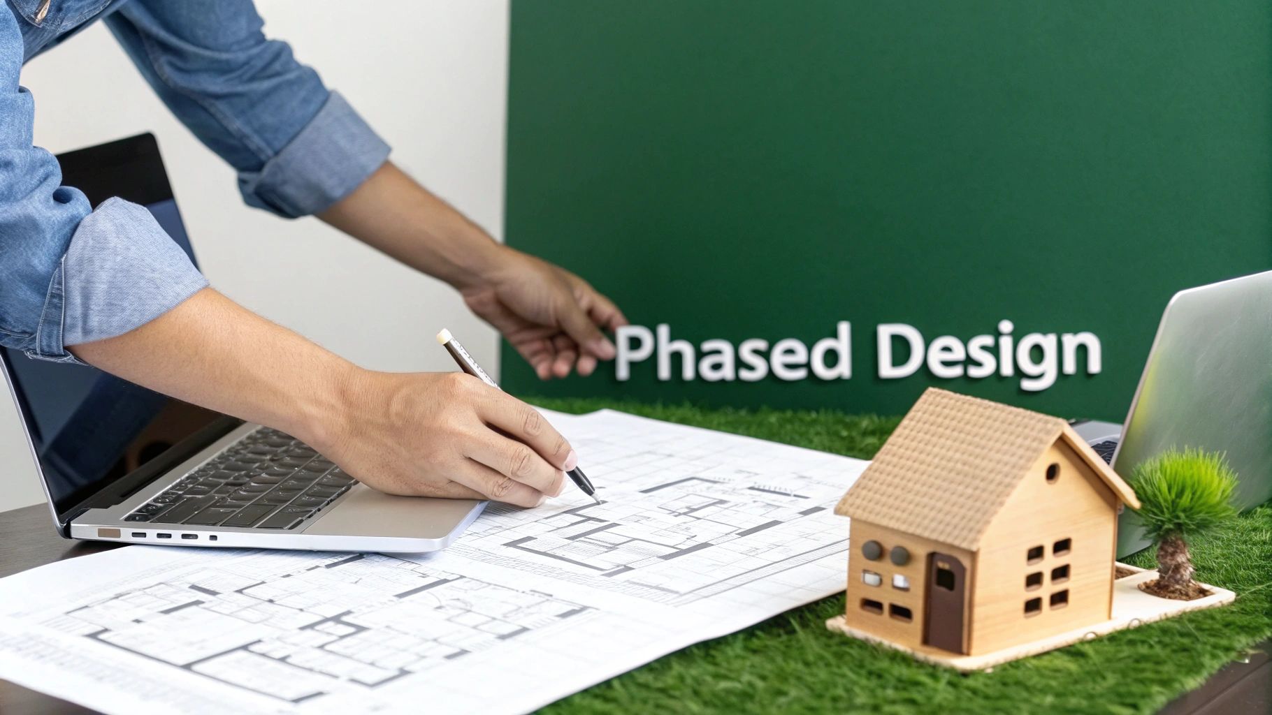 Architects sketching out initial design concepts on a large table