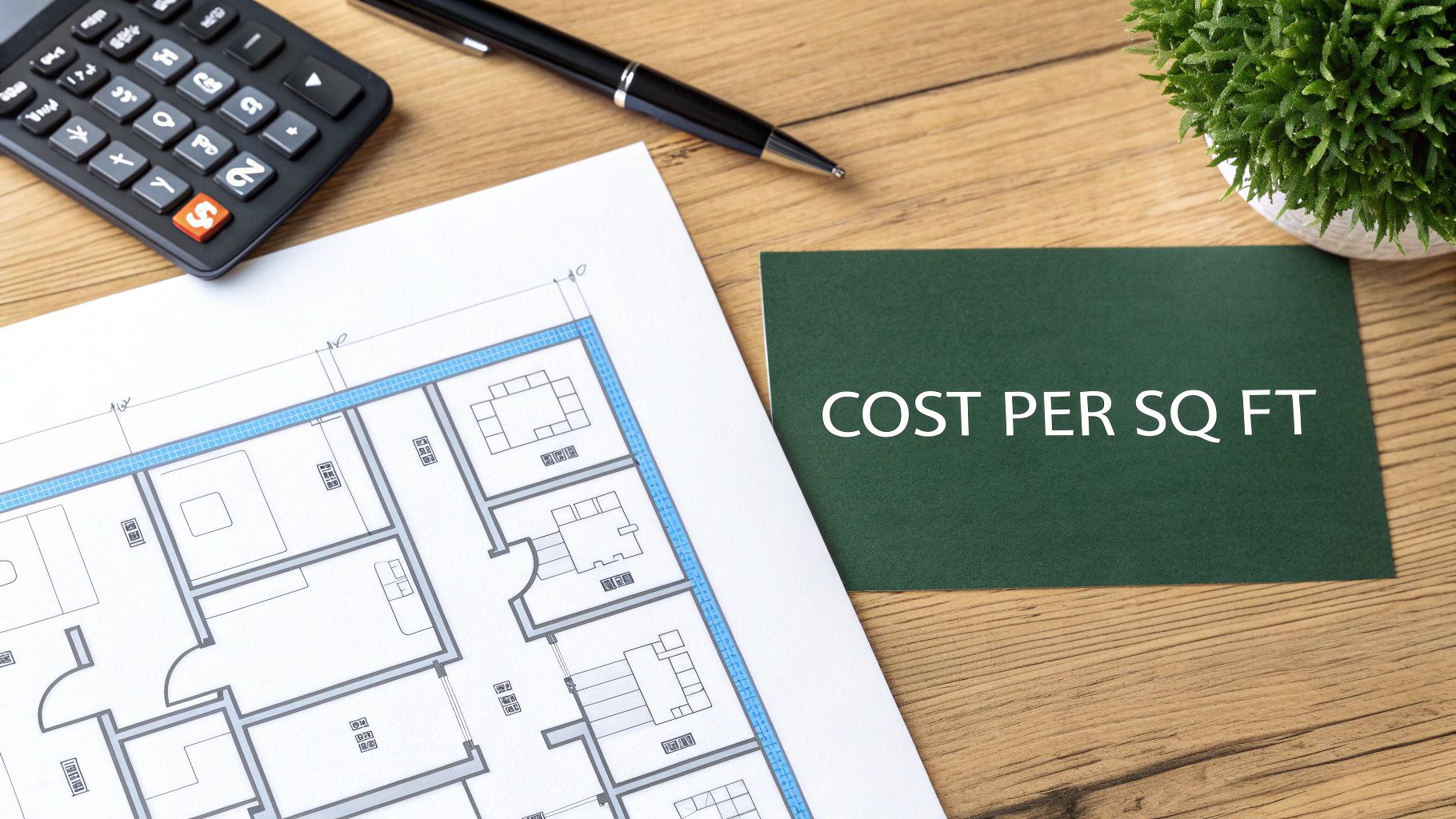 Workers collaborating on blueprints for a commercial renovation project.