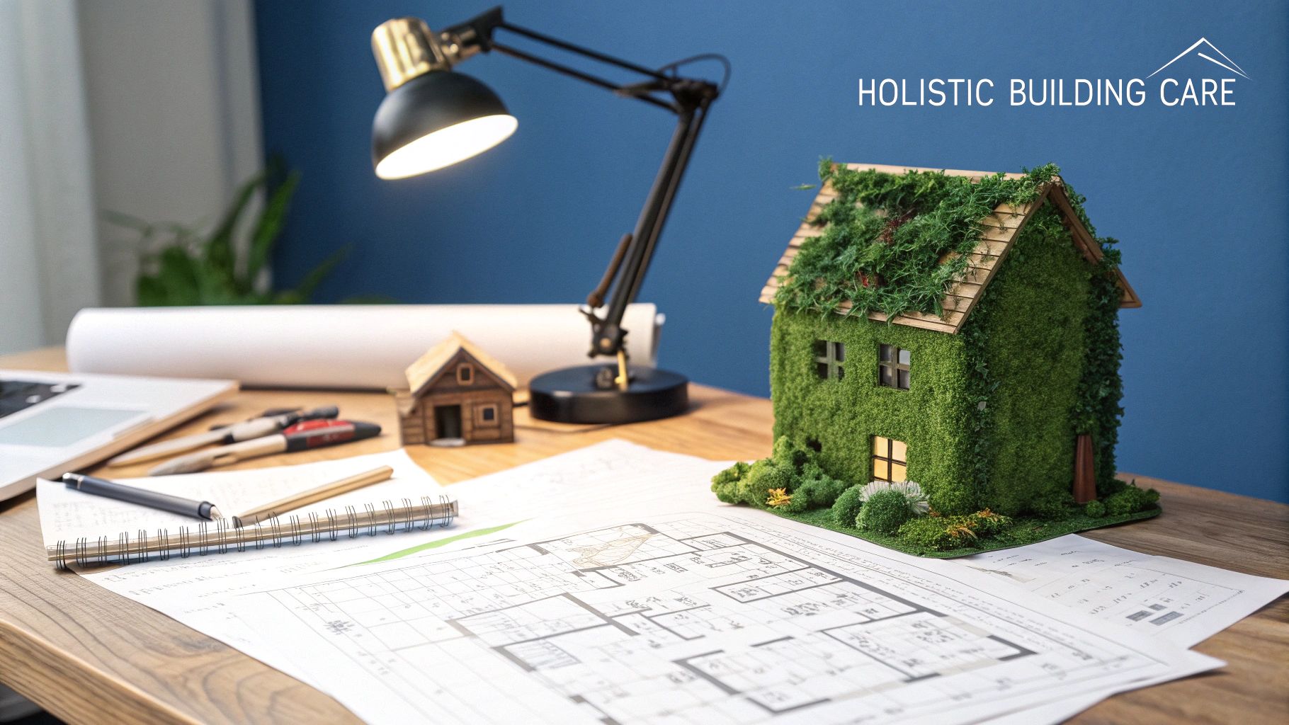 A modern, sustainable building with large windows and greenery integrated into its design.