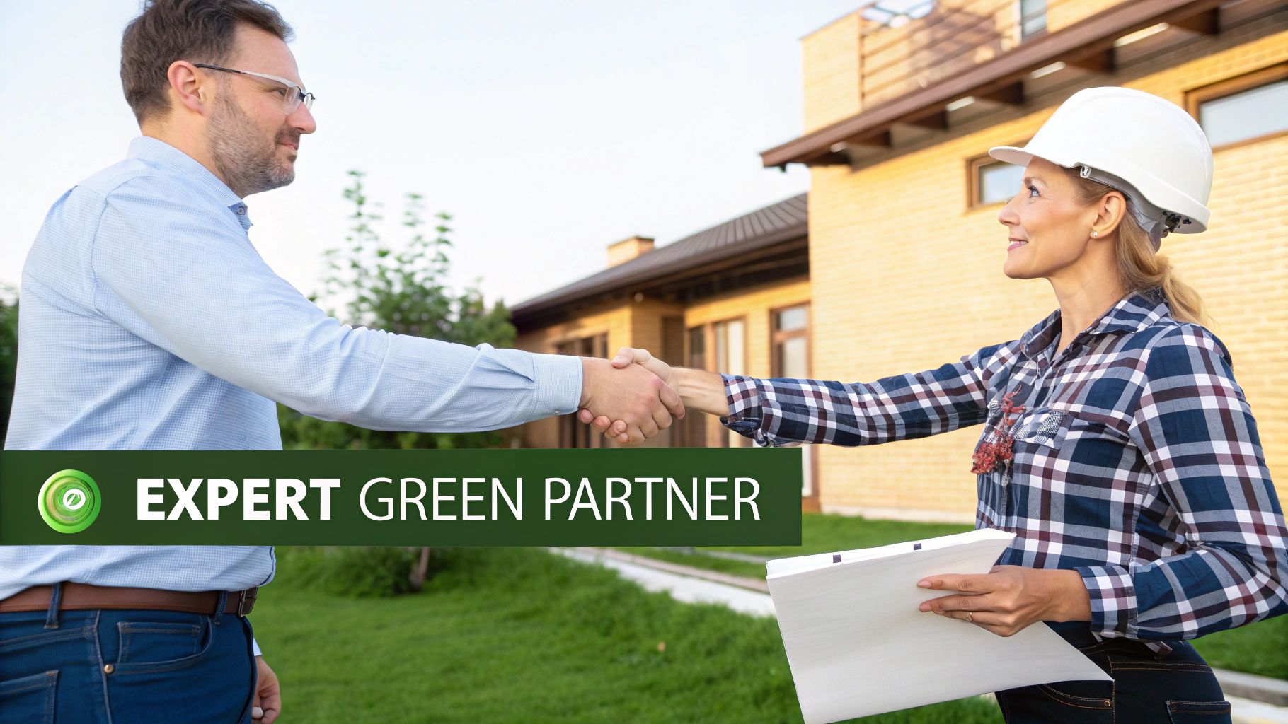 A team of architects reviewing sustainable building blueprints in a modern office.