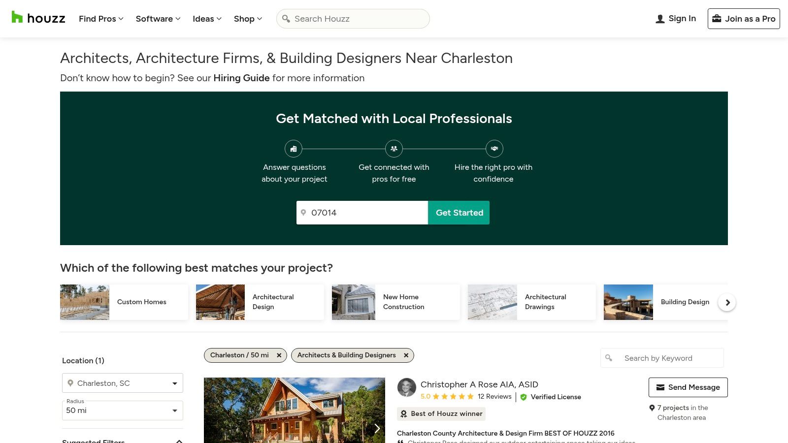 Houzz – Charleston, SC Architects Category